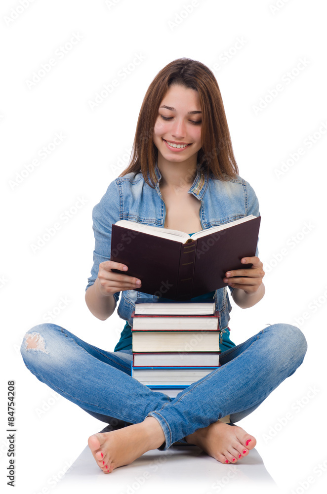 Student girl with books on white Student girl with books on white