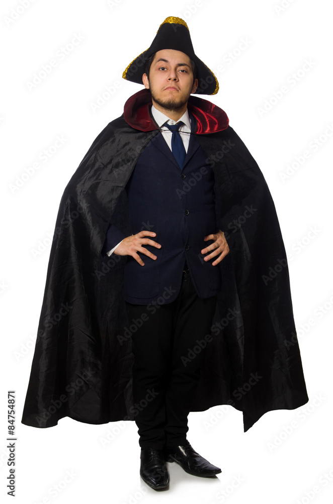 Young man wearing tricorn and coat isolated on white Young man wearing tricorn and coat isolated on white