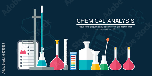Research concept. Chemical banner, background, cover. Flat design. vector