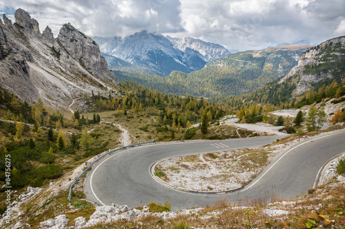 Pass road in Tre Cime National Park, Dolomites, Italian Alps