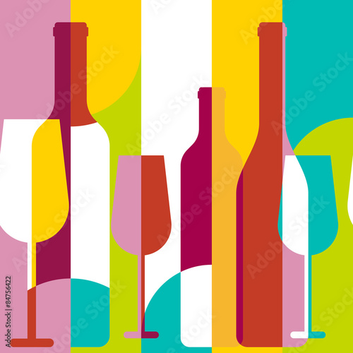 Vector seamless background, wine bottle and glass silhouette. Ab