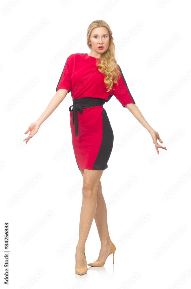 Beautiful lady in red black dress isolated on white Beautiful lady in red black dress isolated on white