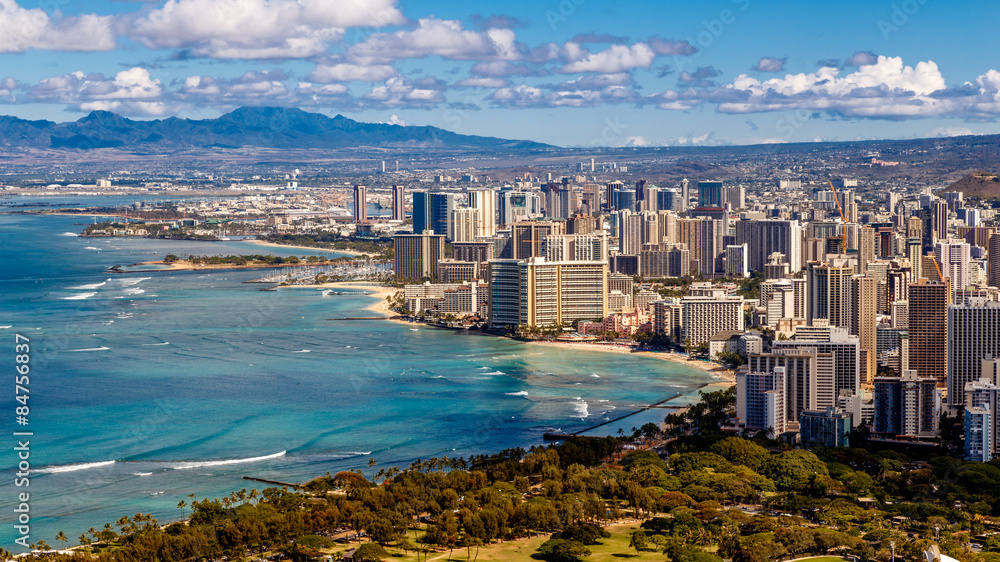 Obraz premium Waikiki Beach Honolulu Skyline