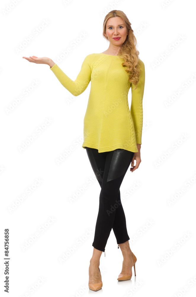 Pretty young woman in yellow blouse isolated on white Pretty young woman in yellow blouse isolated on white