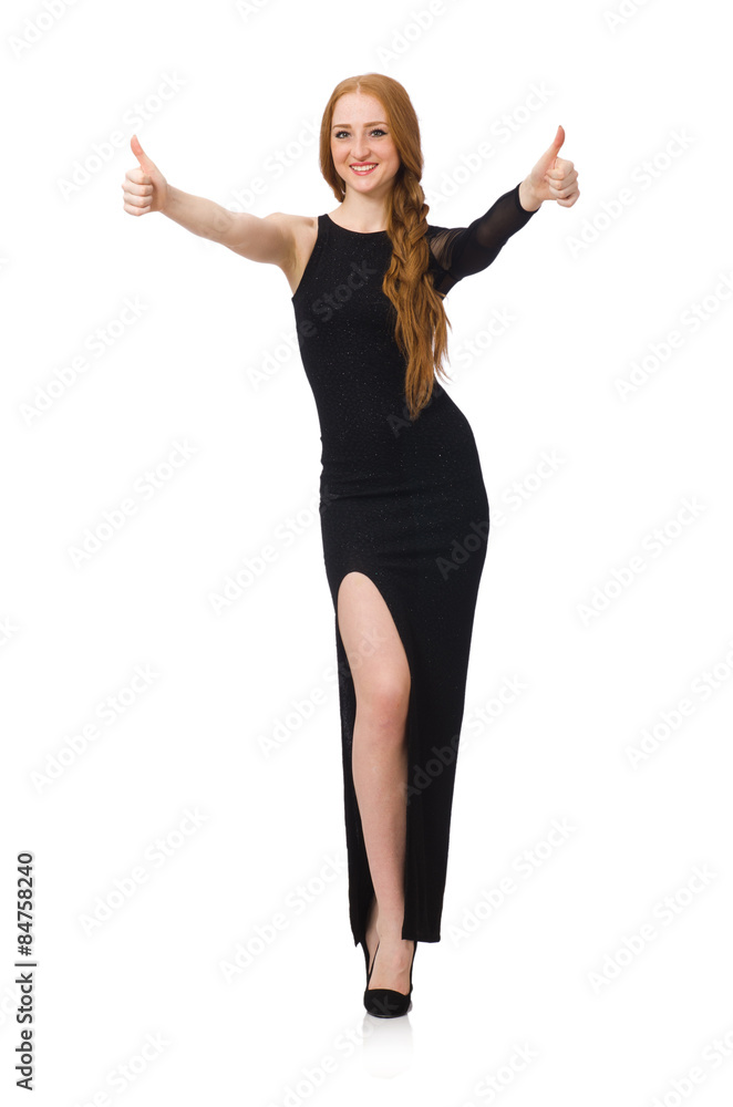 Young lady in elegant black dress isolated on white Young lady in elegant black dress isolated on white