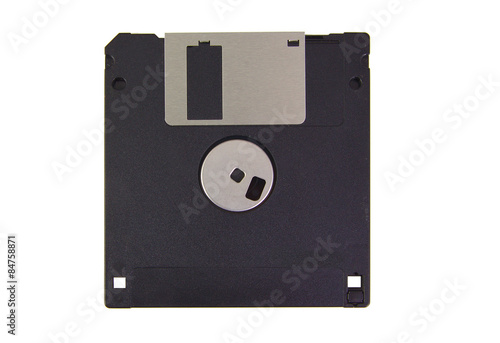 Back part of a black floppy disk isolated on a white background