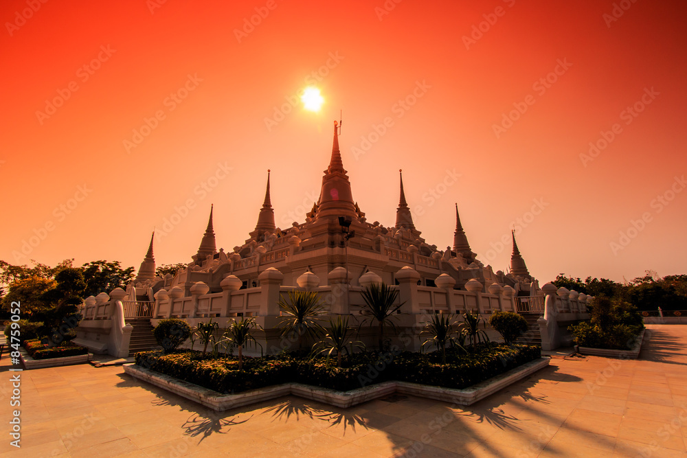 Wat Asokaram in the sunset, Samut Prakan province of Thailand