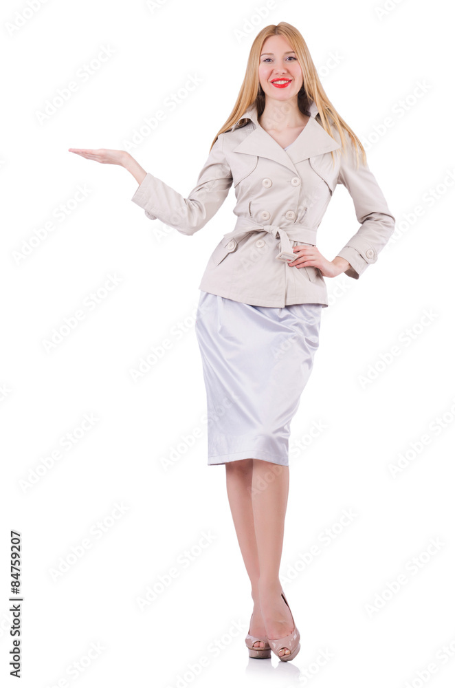 Beautiful blond in elegant dress isolated on white Beautiful blond in elegant dress isolated on white