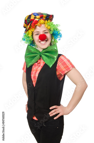 Female clown isolated on white