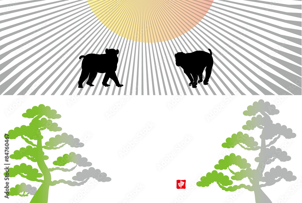 申年の猿の和風イラスト年賀状テンプレート Stock Illustration Adobe Stock