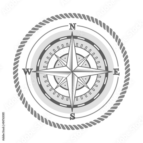 vector nautical label. vintage compass, icon and design element.