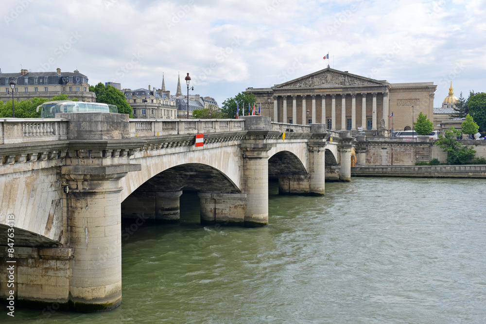 Scene along Seine River with Bridge