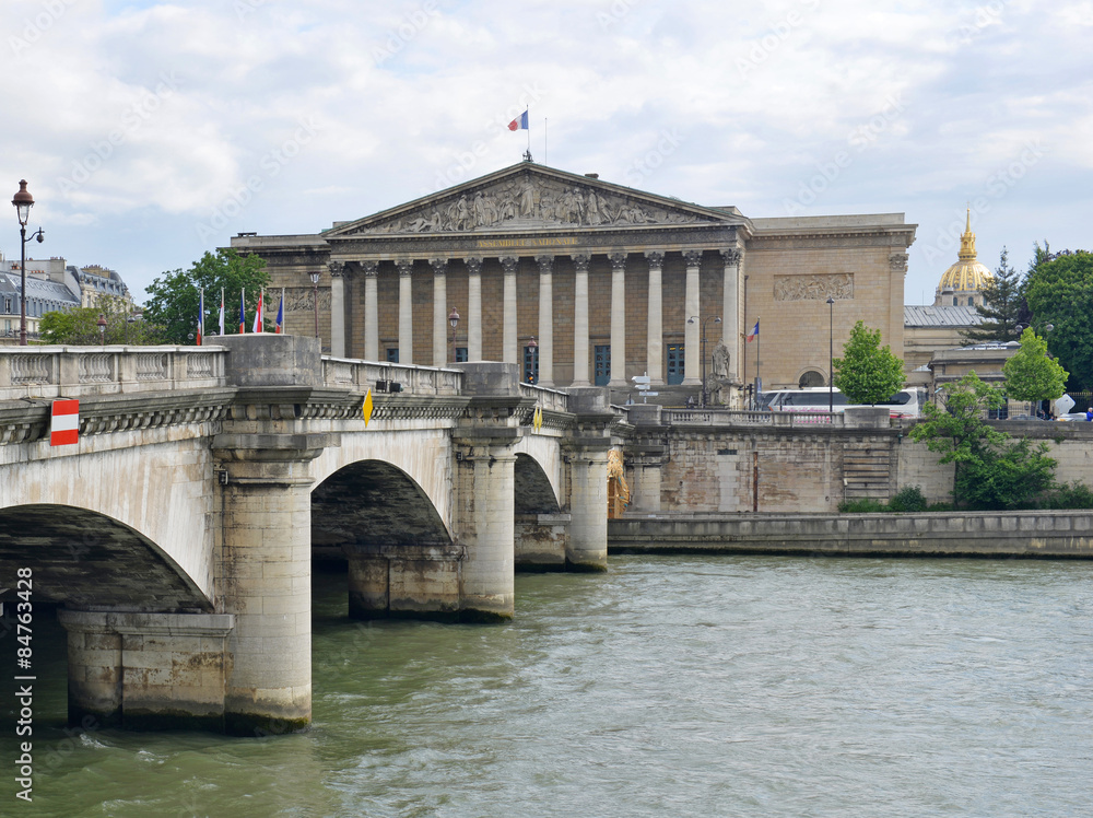 Scene along Seine River with Bridge