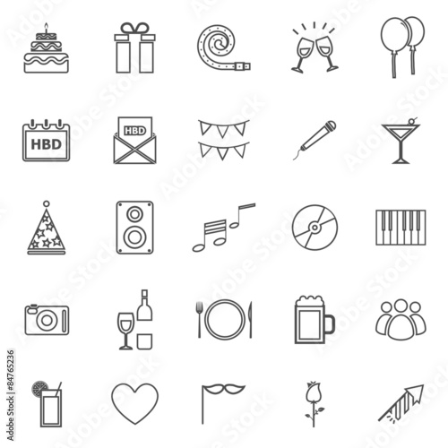 Birthday line icons on white backgound