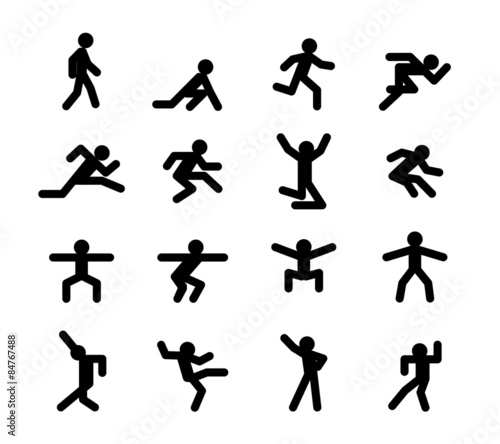 Human action poses. Running walking, jumping and squatting
