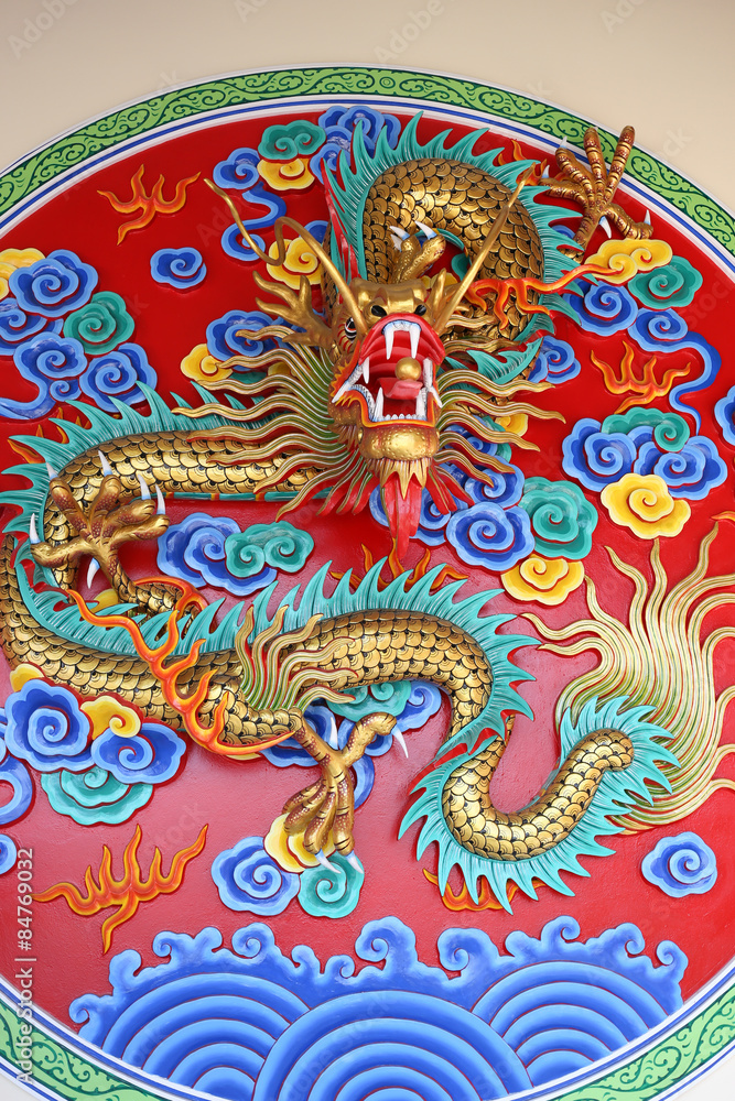 Chinese dragon with colorful statue.