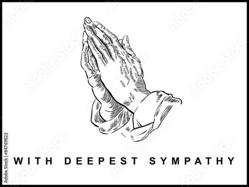 Sympathy Card, Praying Hands, Drawing, Landscape Format, Vector
