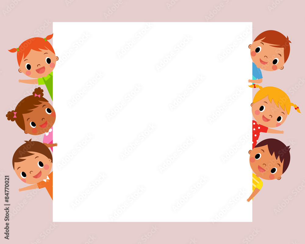 illustration image of children looking at blank sign with copy space illustration image of children looking at blank sign with copy space