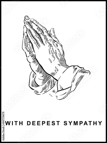 Sympathy Card, Praying Hands, Drawing, Panel Format, Vector