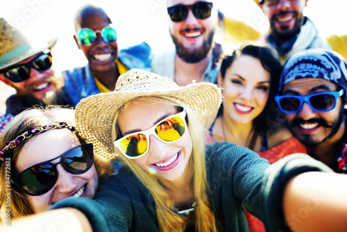 Diverse People Beach Summer Friends Fun Selfie Concept