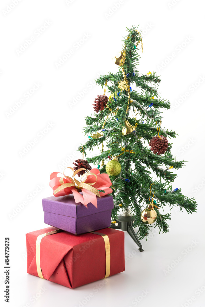 gift box and christmas tree