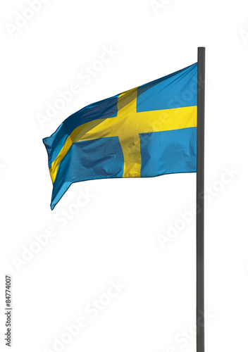 Swedish flag on flagpole isolated