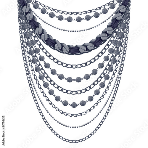 Many chains black metallic necklace.