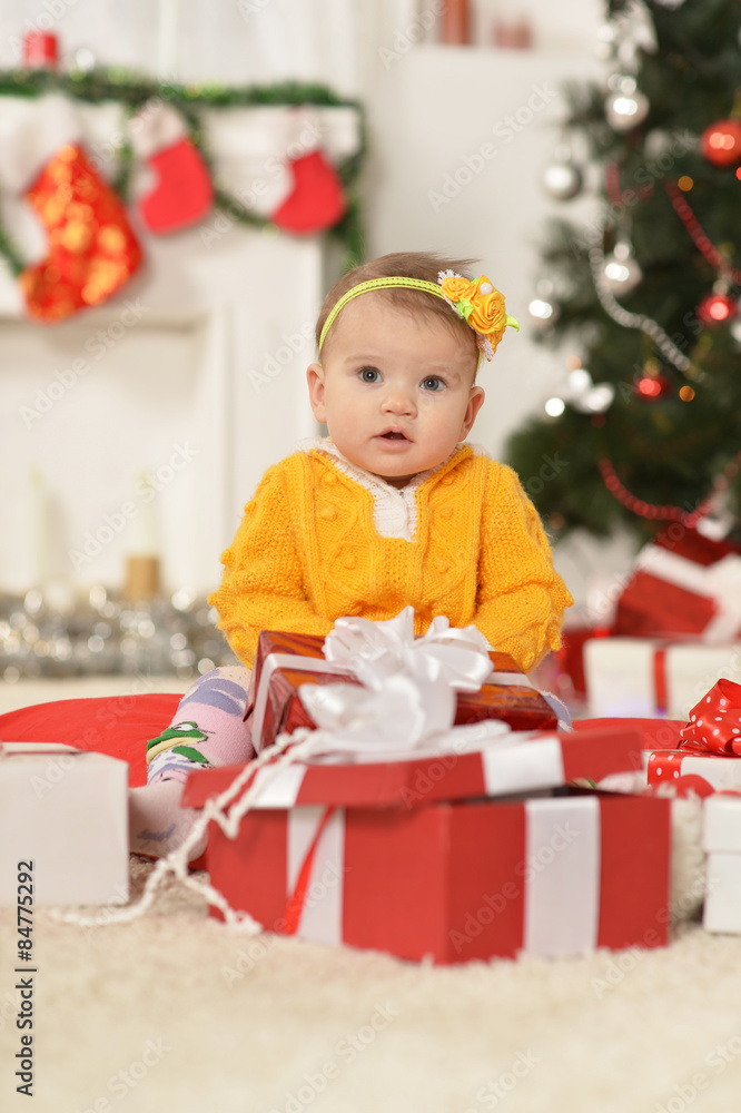 girl near Christmas tree girl near Christmas tree