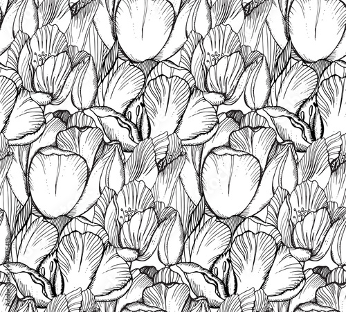 Fototapeta Naklejka Na Ścianę i Meble -  Vector seamless pattern with graphic spring flowers (tulips) in