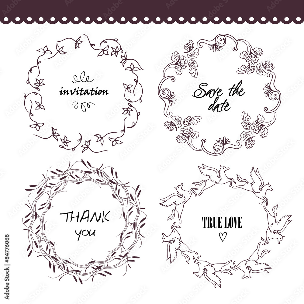 The set of hand drawn vector circular decorative elements for