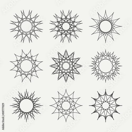 Simple monochrome geometric abstract symmetric shapes set