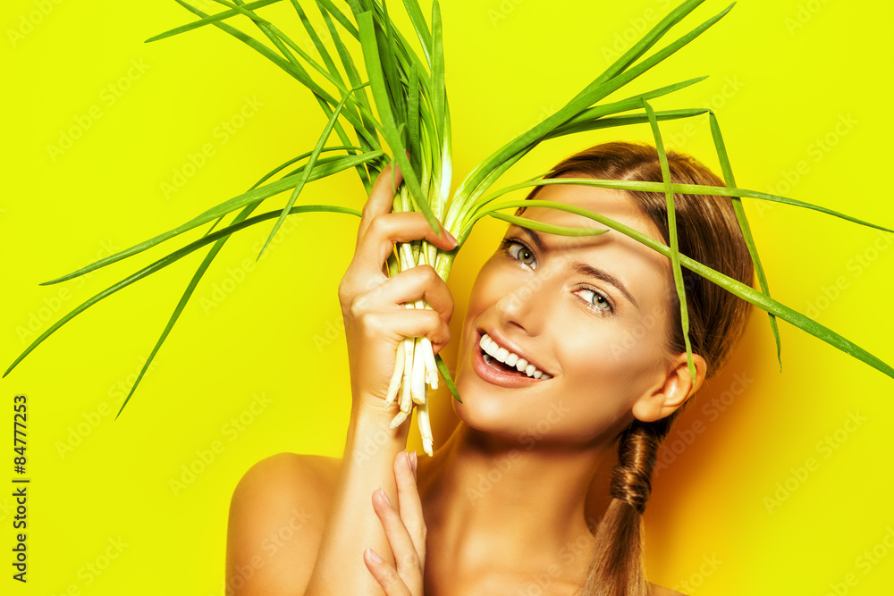 Naklejka premium girl with leek