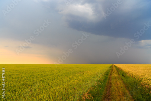 rain clouds on a farm field