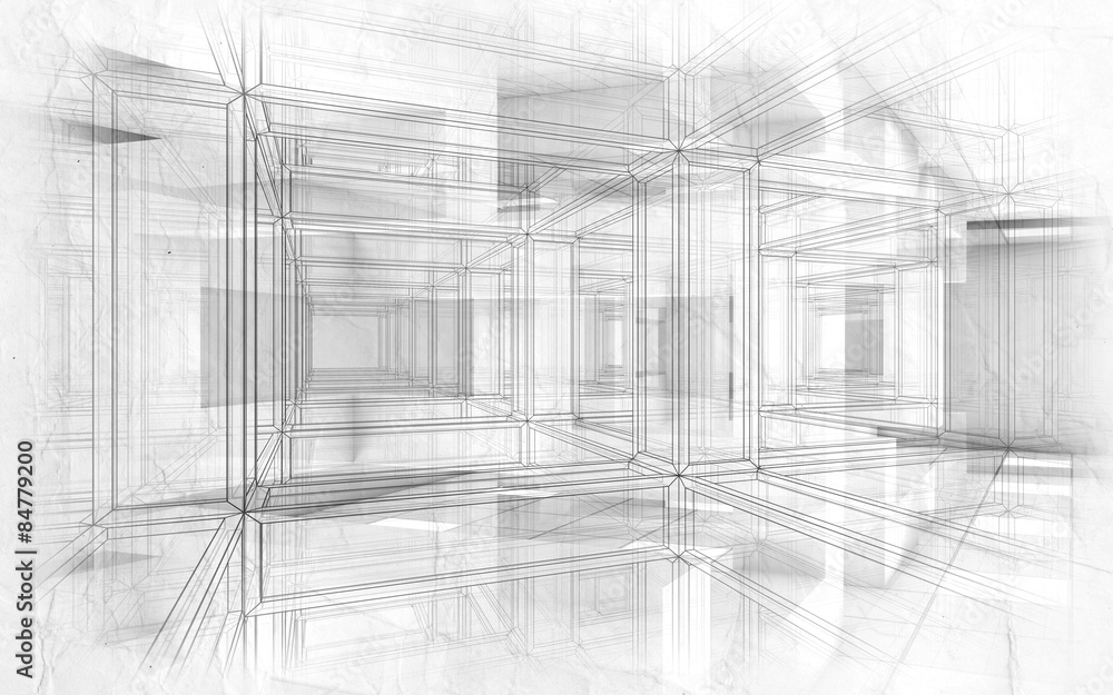 Abstract hi-tech drawings background 3d interior