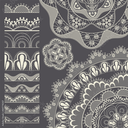 Set of seamless lace borders. Vector brush