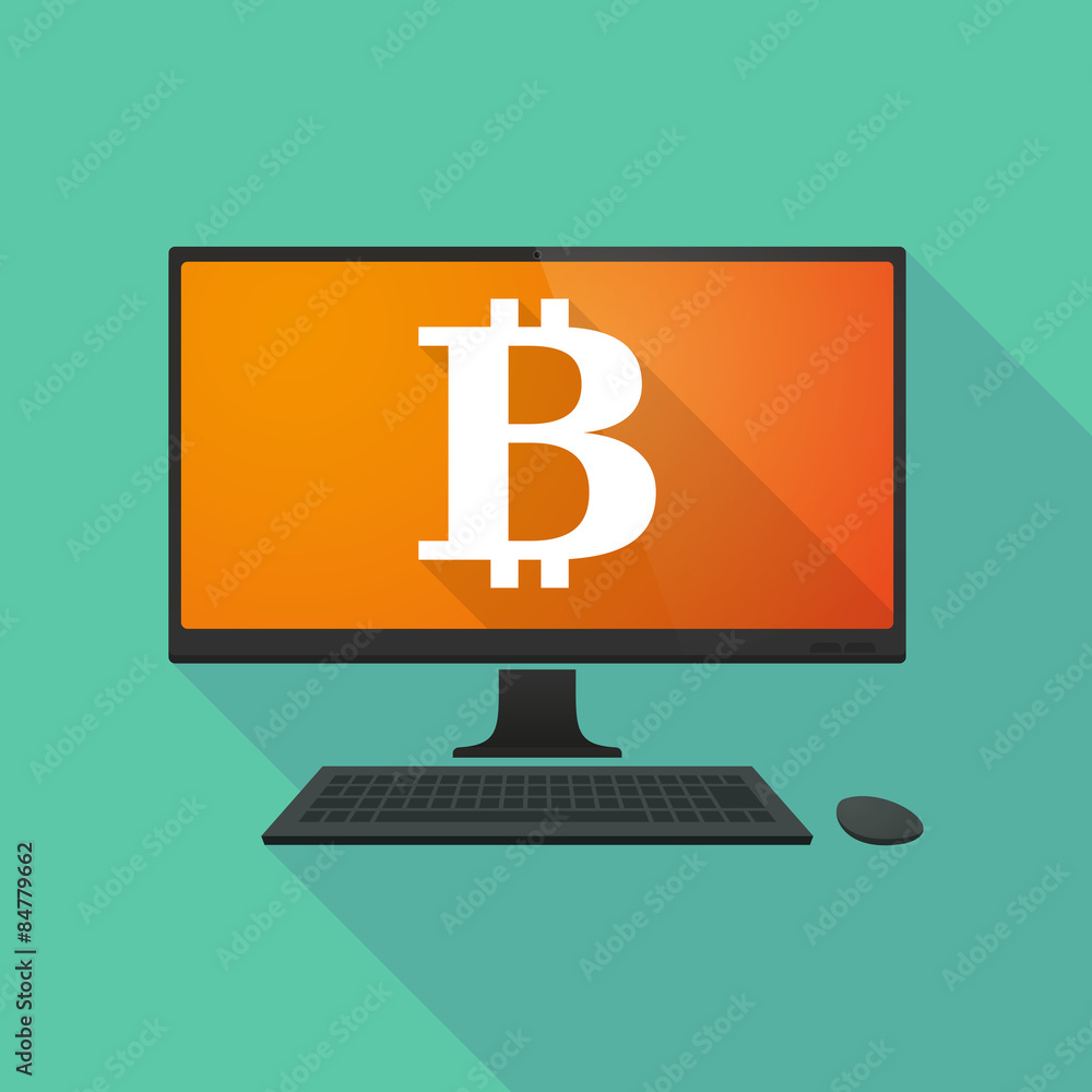 Personal computer with a bitcoin sign Personal computer with a bitcoin sign