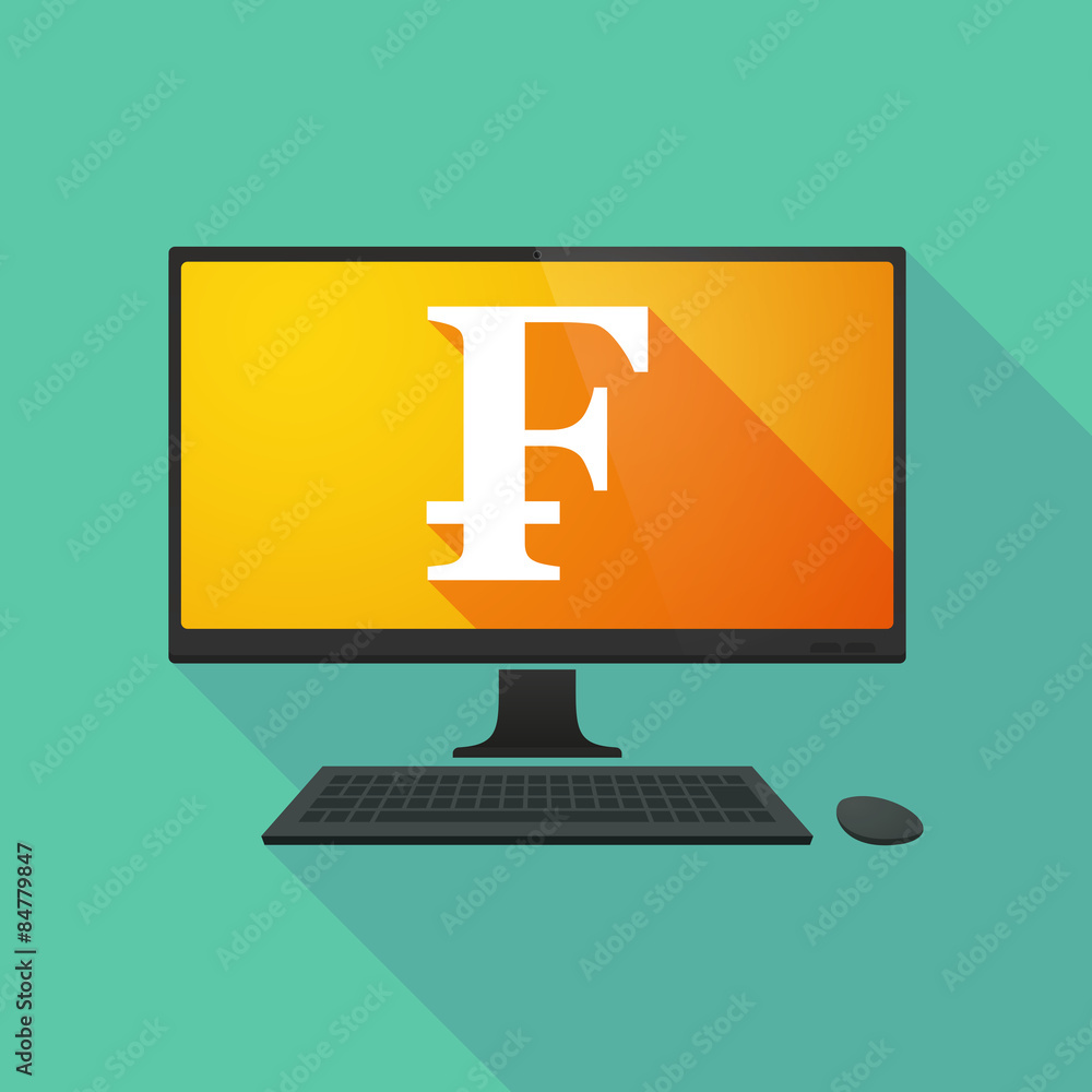 Personal computer with a swiss franc sign Personal computer with a swiss franc sign