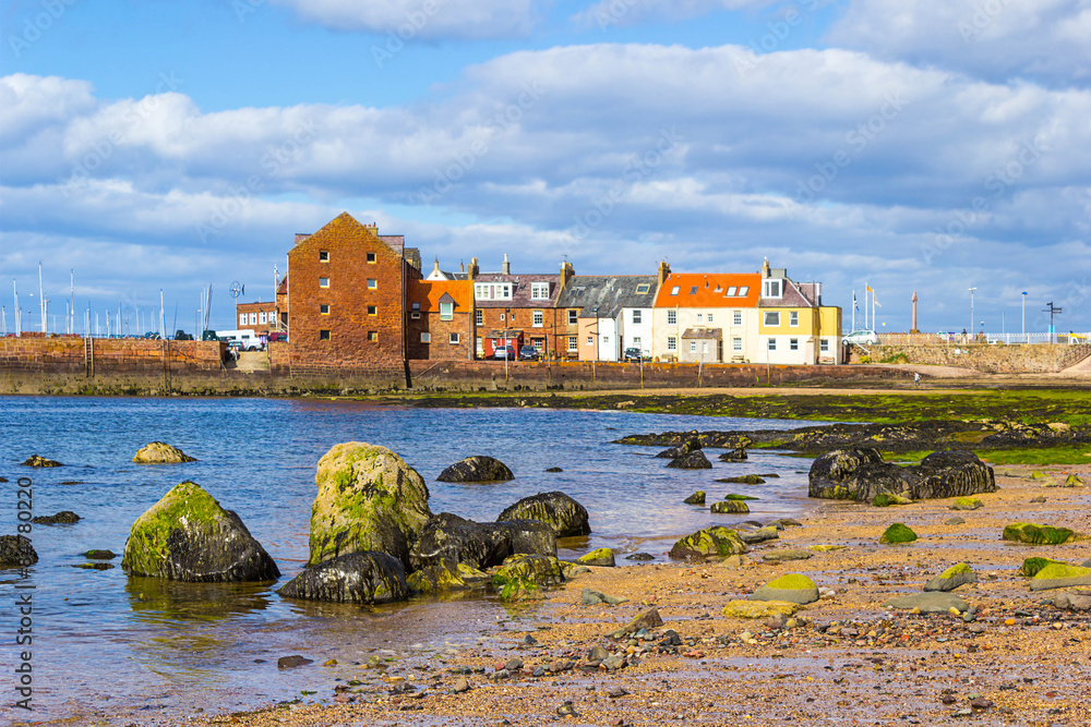 Beach at North Berwick with the view on the harbour, Scotland
