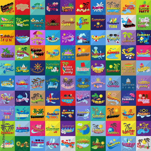 Summer Flat Icons Set: Vector Illustration, Graphic Design. Collection Of Colorful Icons. For Web, Websites, Print, Presentation Templates, Mobile Applications And Promotional Materials