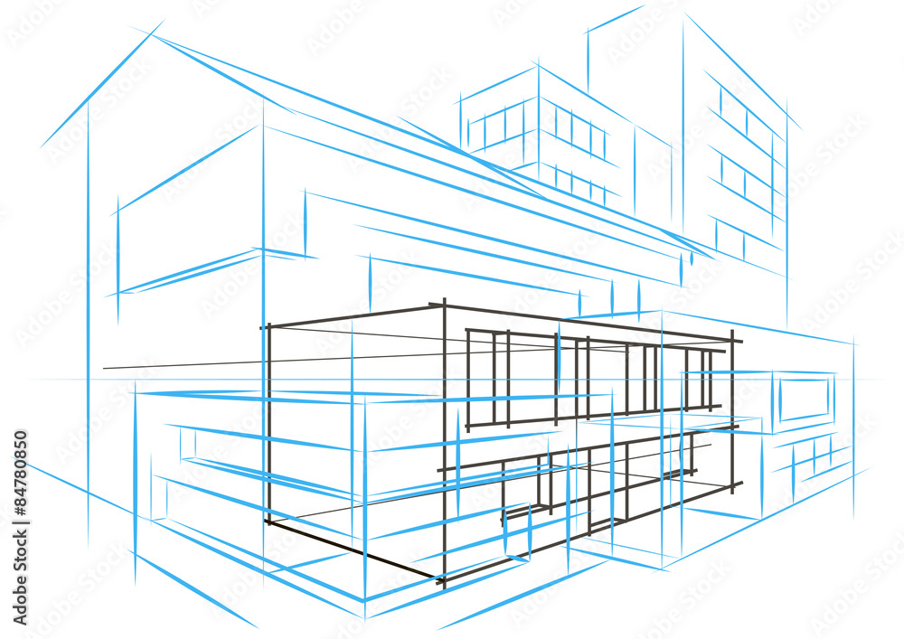 Linear architectural sketch concept abstract building