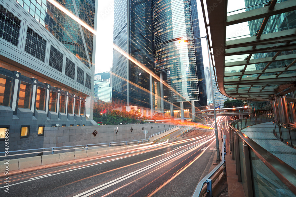 HongKong of road light trails on streetscape buildings in HongKong of road light trails on streetscape buildings in