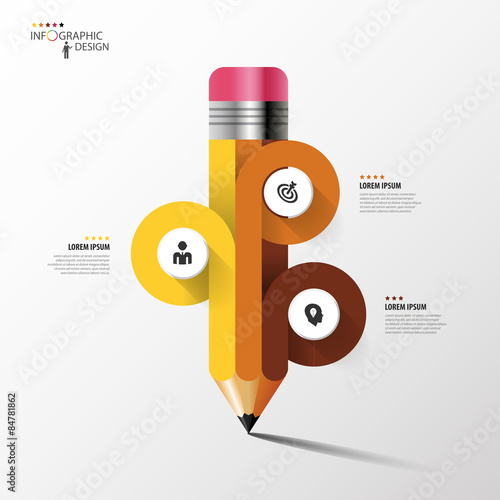 Modern infographic template with pencil and 3 options. Vector