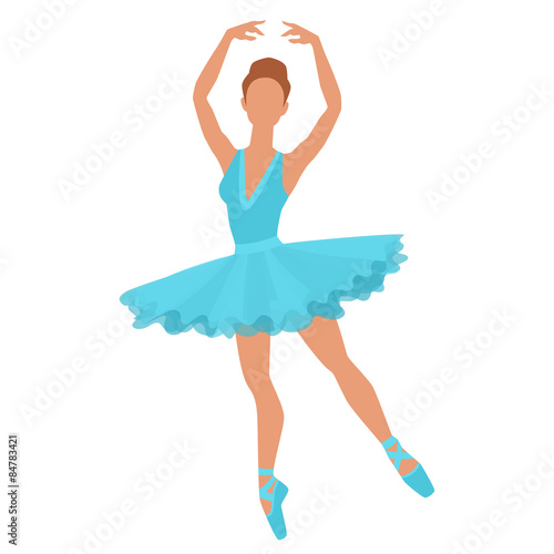 Stylized silhouette of ballerina in dress on white background