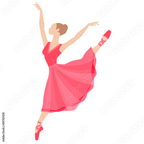 Stylized silhouette of ballerina in dress on white background