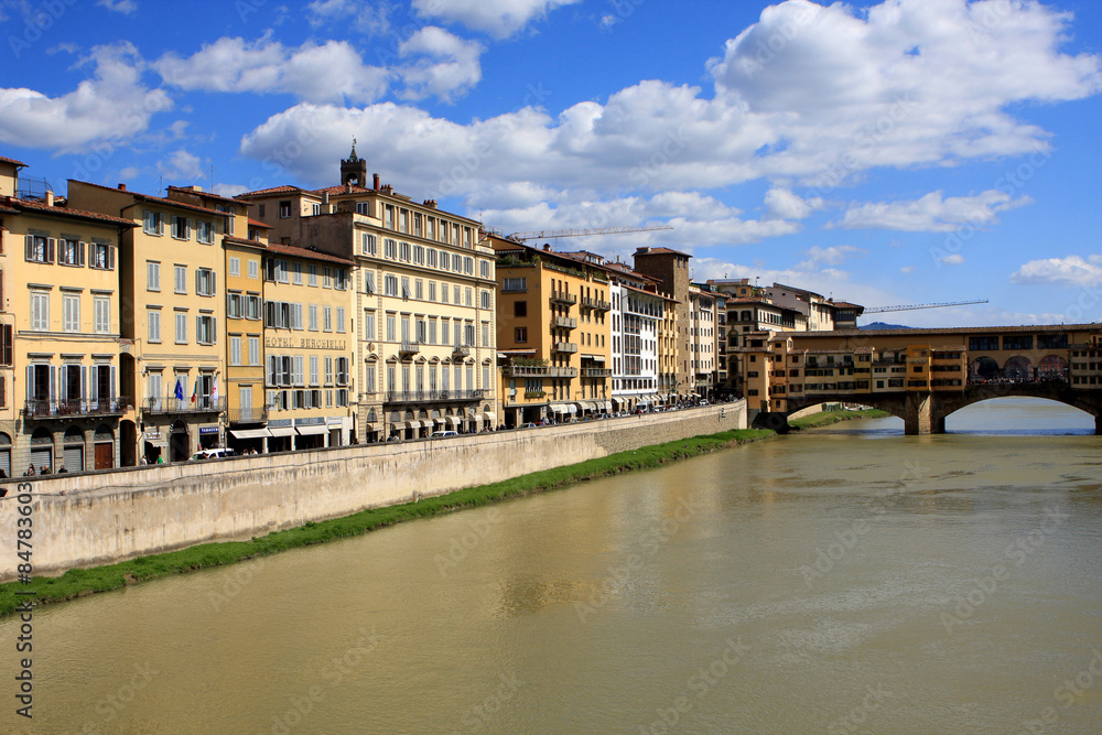 View of Arno river and Old bridge (Ponte Vecchio), Florence, Italy