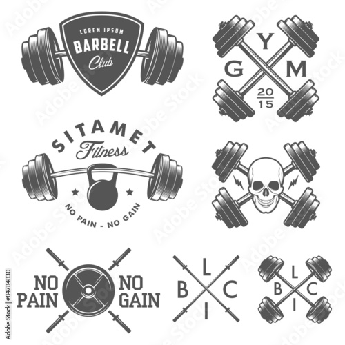 Set of vintage gym emblems, labels and design elements