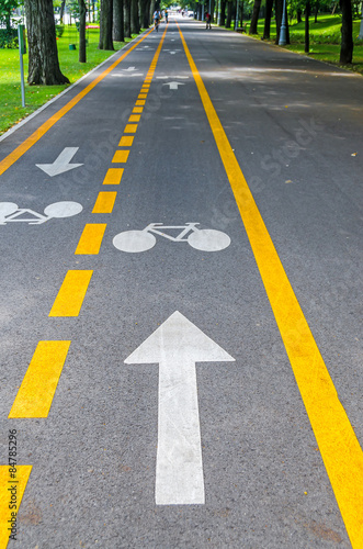 Arrow pointing a bike on a bicycle track