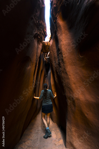 Girl Hiker Backpacker in the Slot Canyon © Krzysztof Wiktor