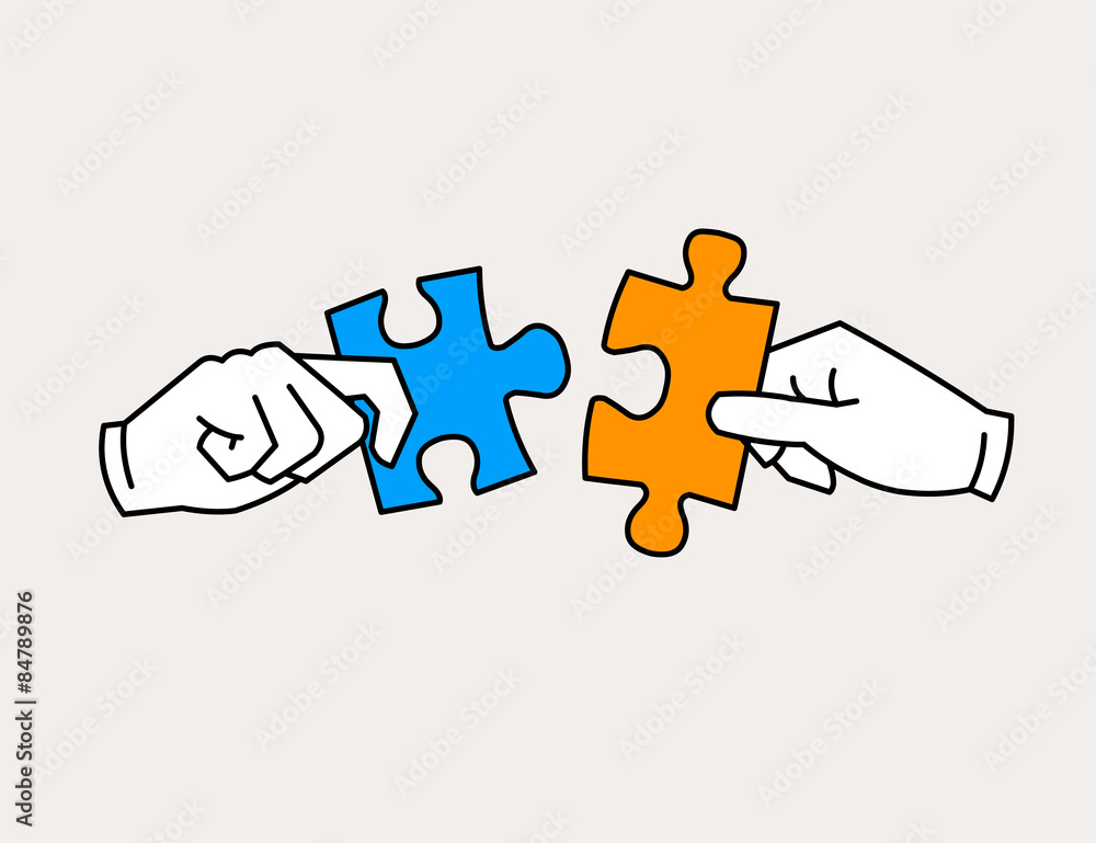 Hands joining jigsaw puzzle pieces icon Stock Vector | Adobe Stock