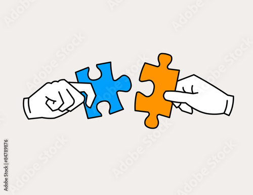 Hands joining jigsaw puzzle pieces icon